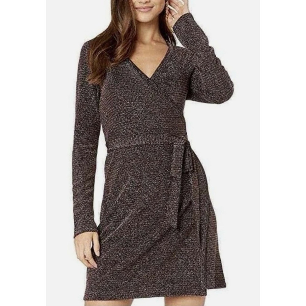 New PAIGE Medium Dress Lucielle Long‎ Sleeve Wrap Metallic Holidays Christmas